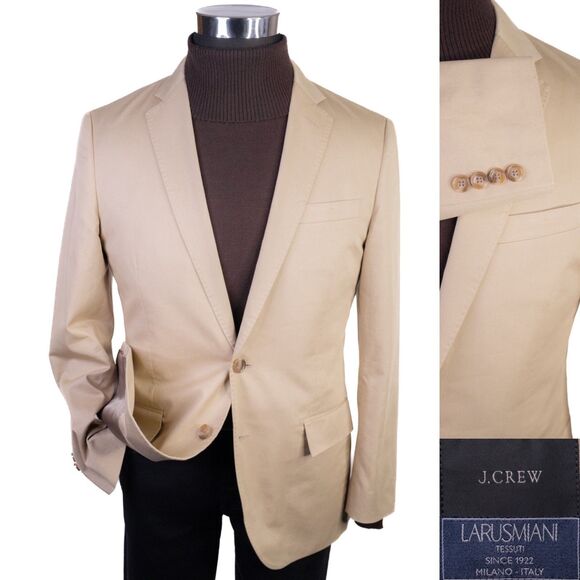 J Crew Blazer Tan Khaki Ludlow Suit Jacket Woven Italy Mens 38S Wool Sport Coat - Picture 1 of 14